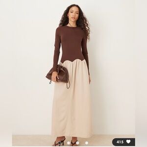 ASOS DESIGN long sleeve hybrid scalloped waist maxi. Xsmall. wore once